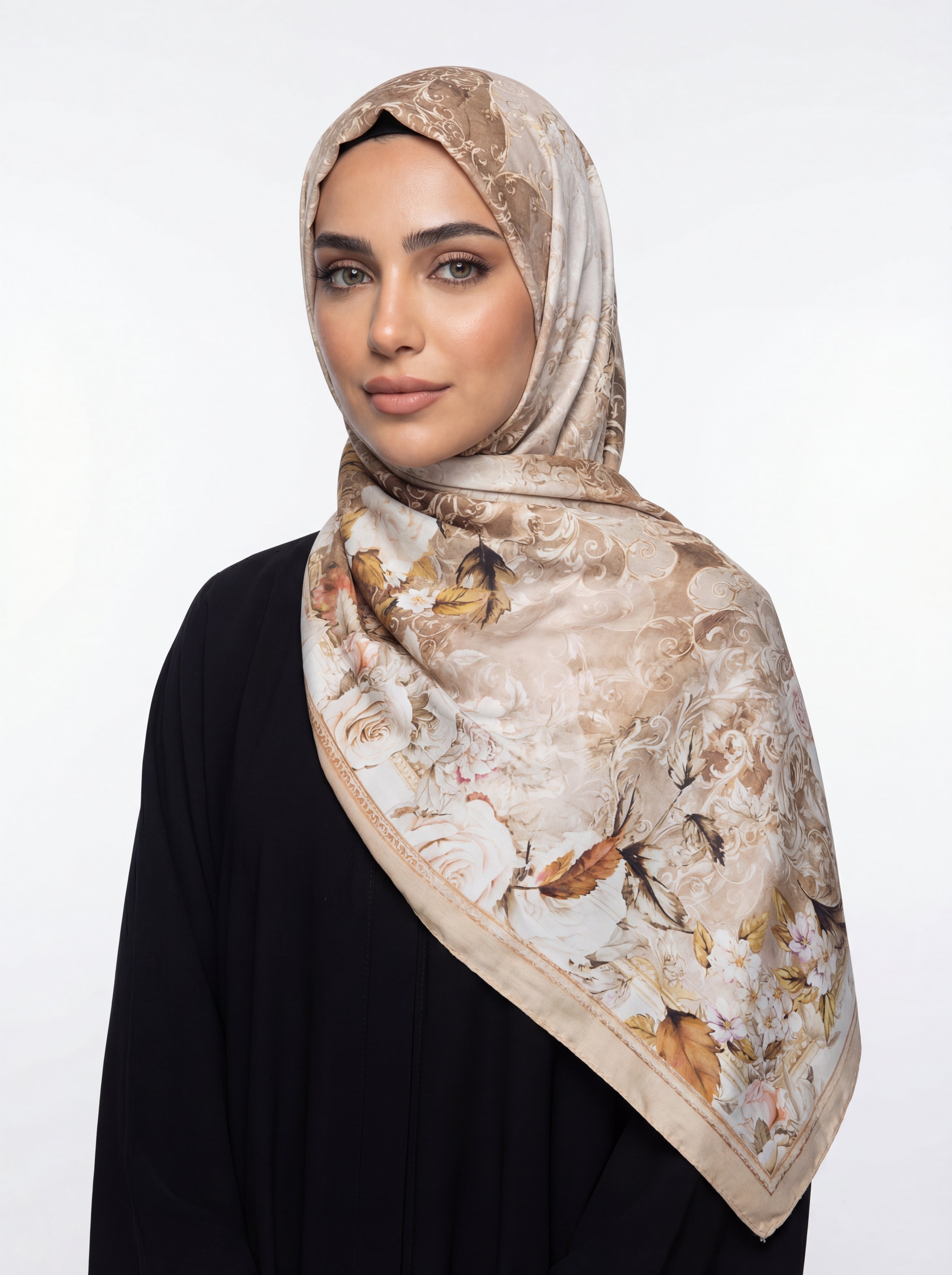 eaphi INDIA PATTERN SATIN SCARF ベージュ Sahara Bloom Satin Scarf - Mubaraka Hijab