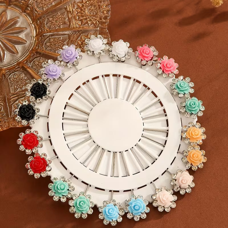 Rose Crystal Hijab Pins Set Mubaraka Hijab